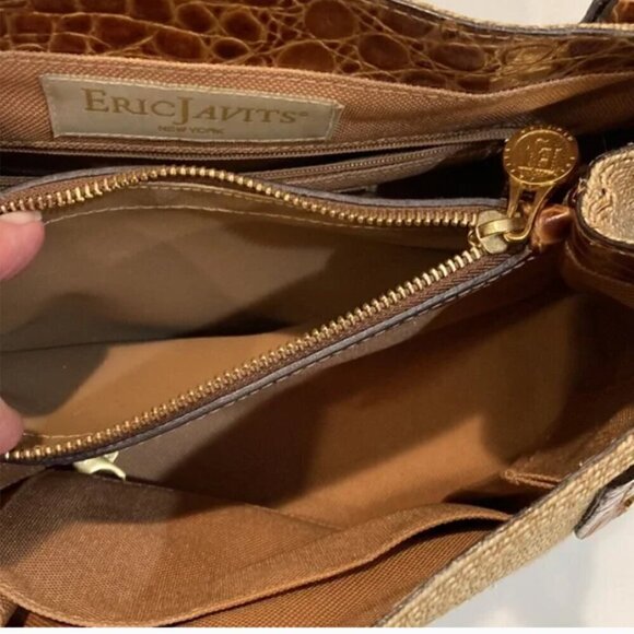 Eric Javits New York Tan Raffia & Leather Reptile Print Shoulder Bag - Picture 10 of 10